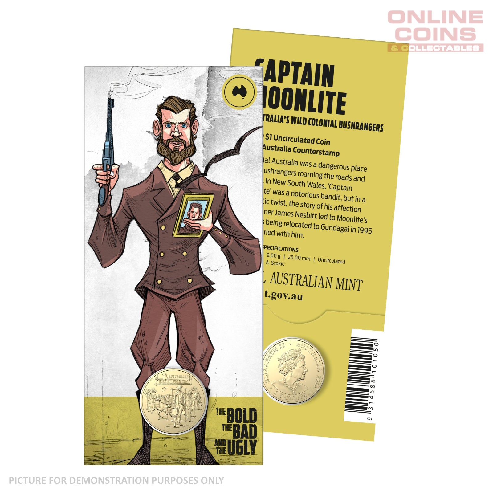 2019 $1 AlBr Australia Map Counterstamp Uncirculated Carded Coin - Captain Moonlite